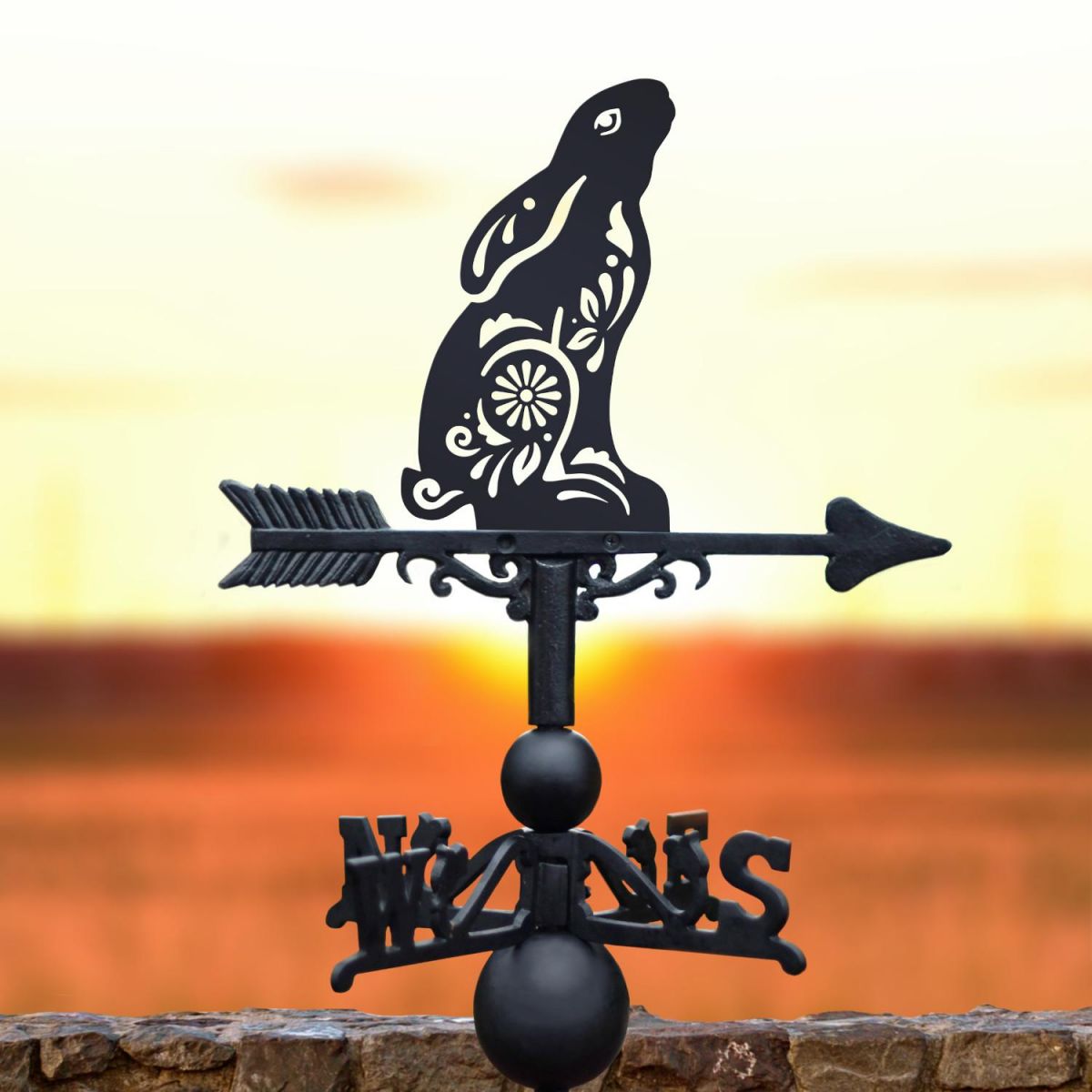 Cast Iron & Steel Gazing Hare "Floral Twist" Weathervane