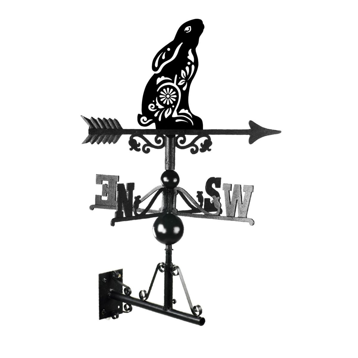 Mounted Cast Iron & Steel Gazing Hare "Floral Twist" Weathervane