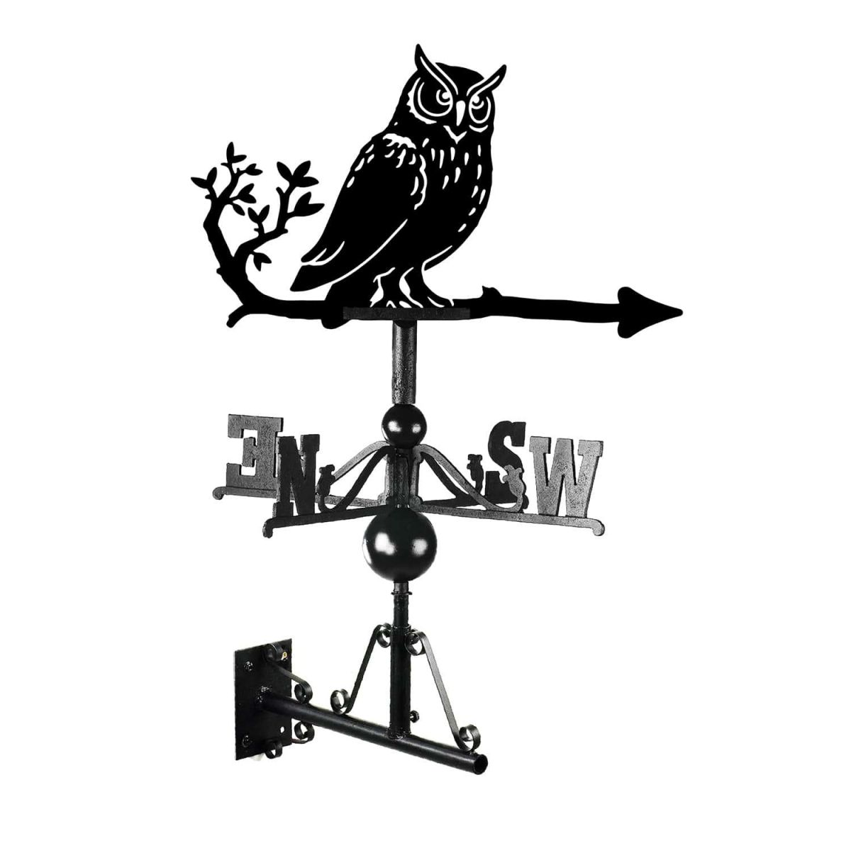 Mounted Cast Iron & Steel Great Horned Owl Weathervane