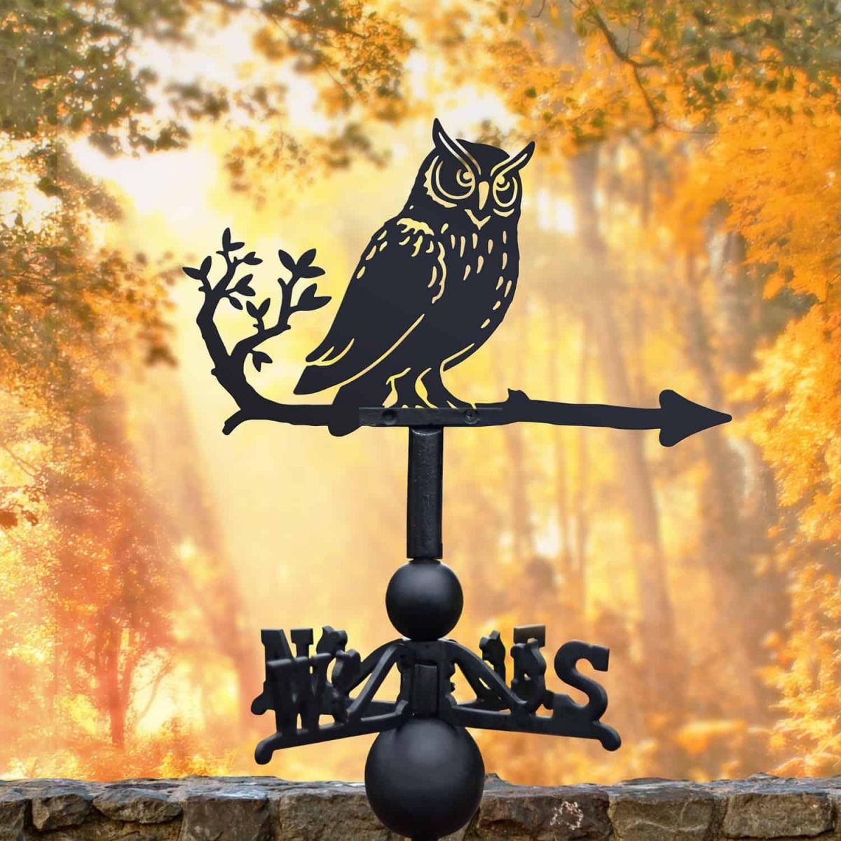 Cast Iron & Steel Great Horned Owl Weathervane in Situ