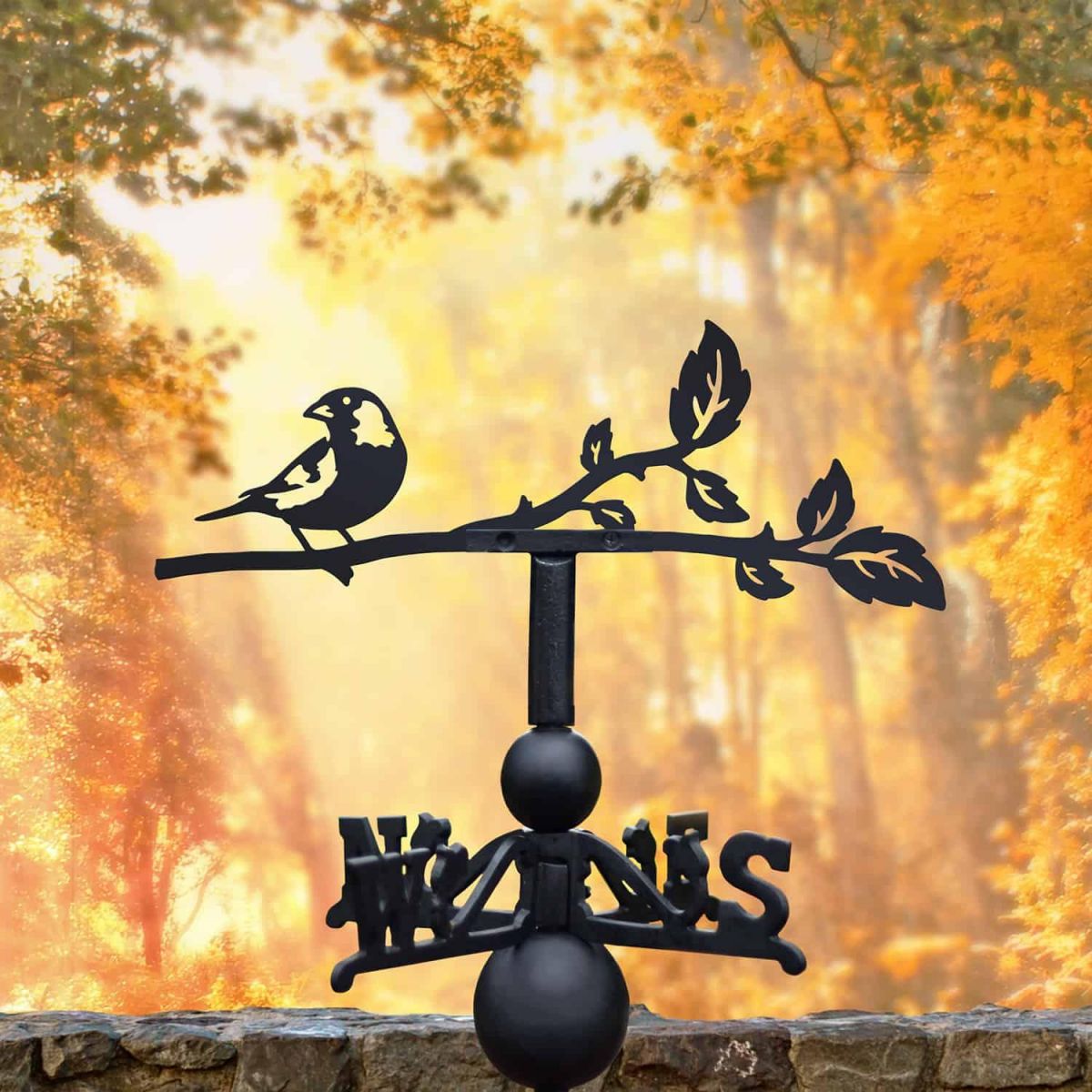 Cast Iron & Steel Greenfinch Weathervane in Situ Cast Iron & Steel Greenfinch Weathervane in Situ