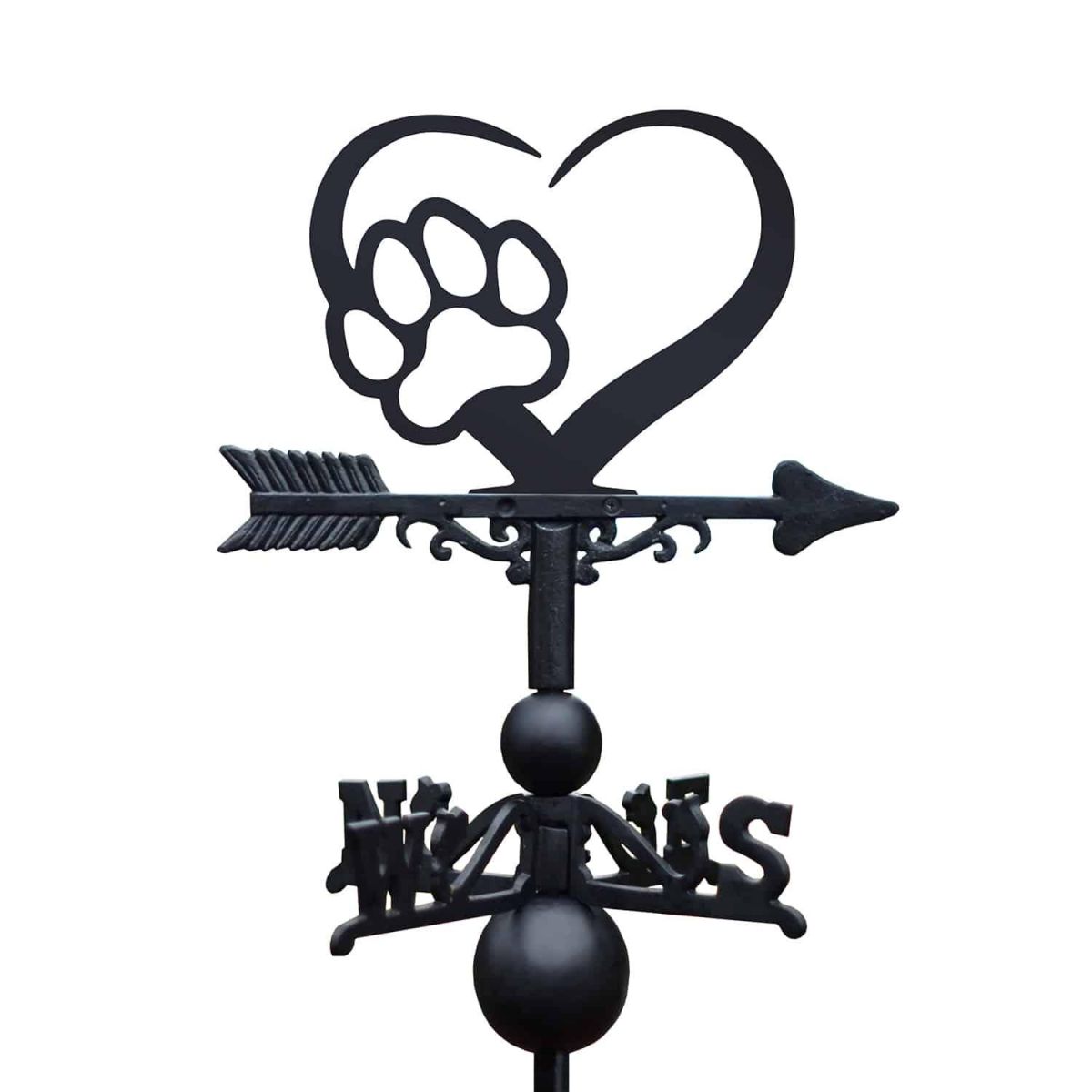 Close-Up of Cast Iron & Steel Heart & Paw Print Weathervane