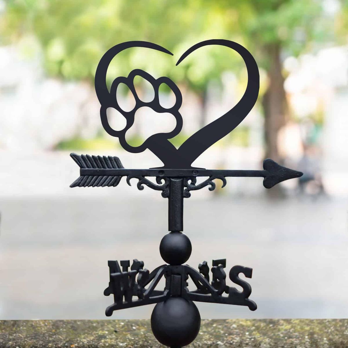 Cast Iron & Steel Weathervane with Heart & Paw Print Design