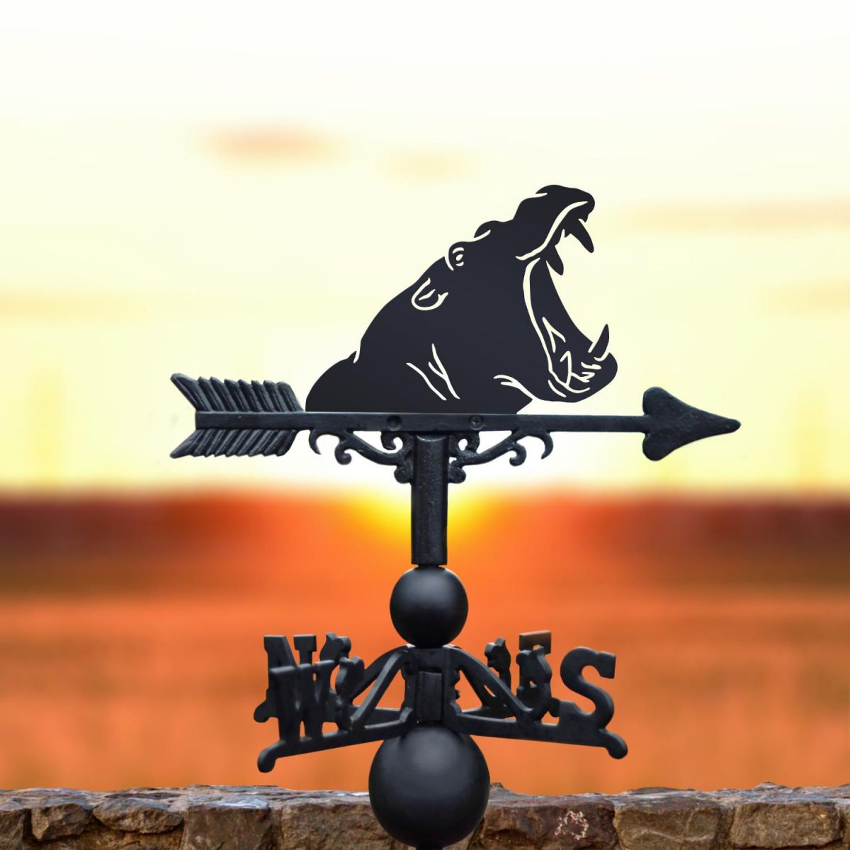 Cast Iron & Steel Hippo Head Weathervane in Situ
