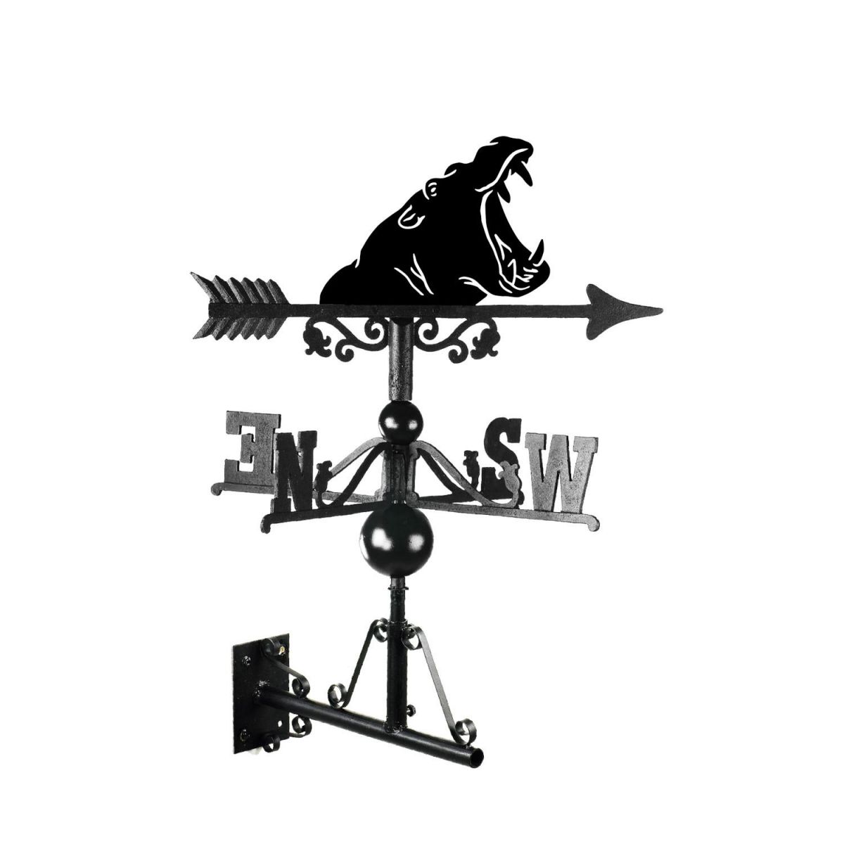 Mounted Cast Iron & Steel Hippo Head Weathervane