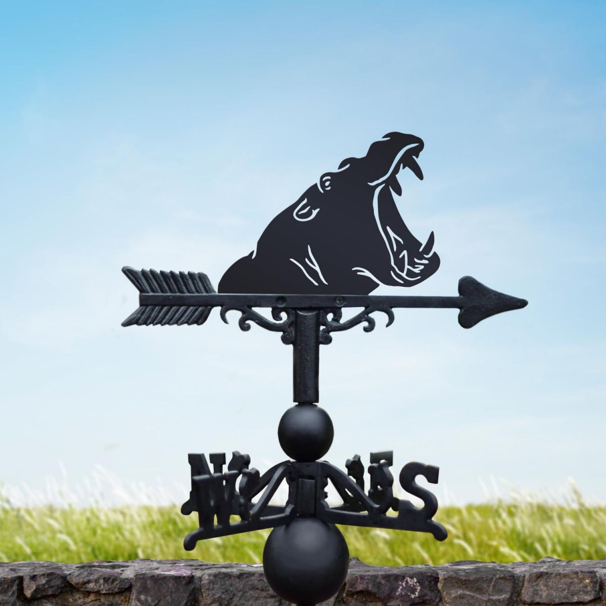 Cast Iron & Steel Hippo Head Weathervane