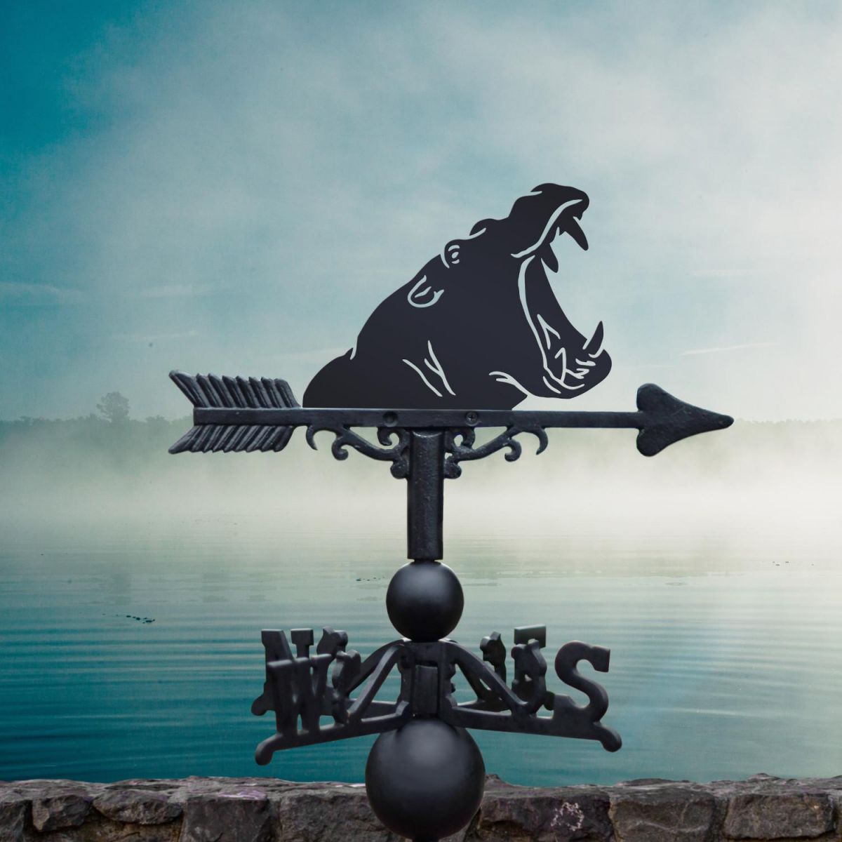 Cast Iron & Steel Weathervane with Hippo Head Topper