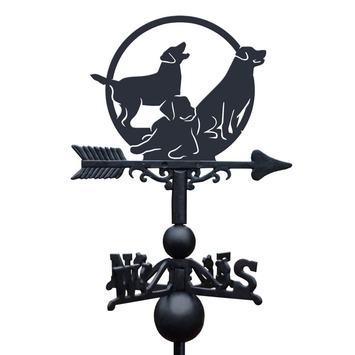Cast Iron & Steel "Labrador Trio" Weathervane on White Background
