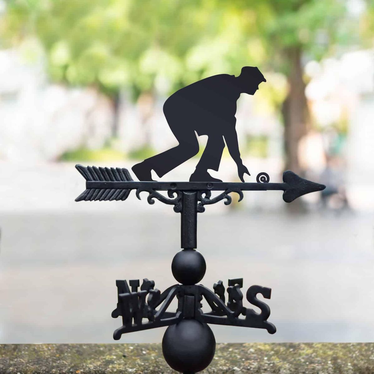 Cast Iron & Steel Male Bowls Player Weathervane in Situ
