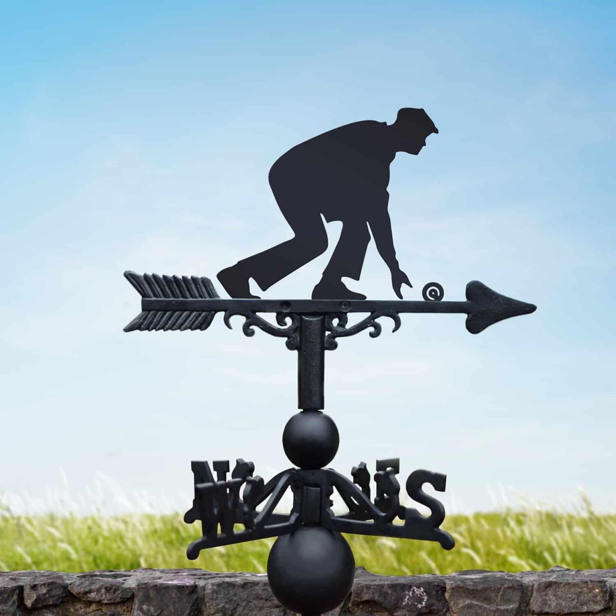 Cast Iron & Steel Weathervane with Male Bowls Player Topper