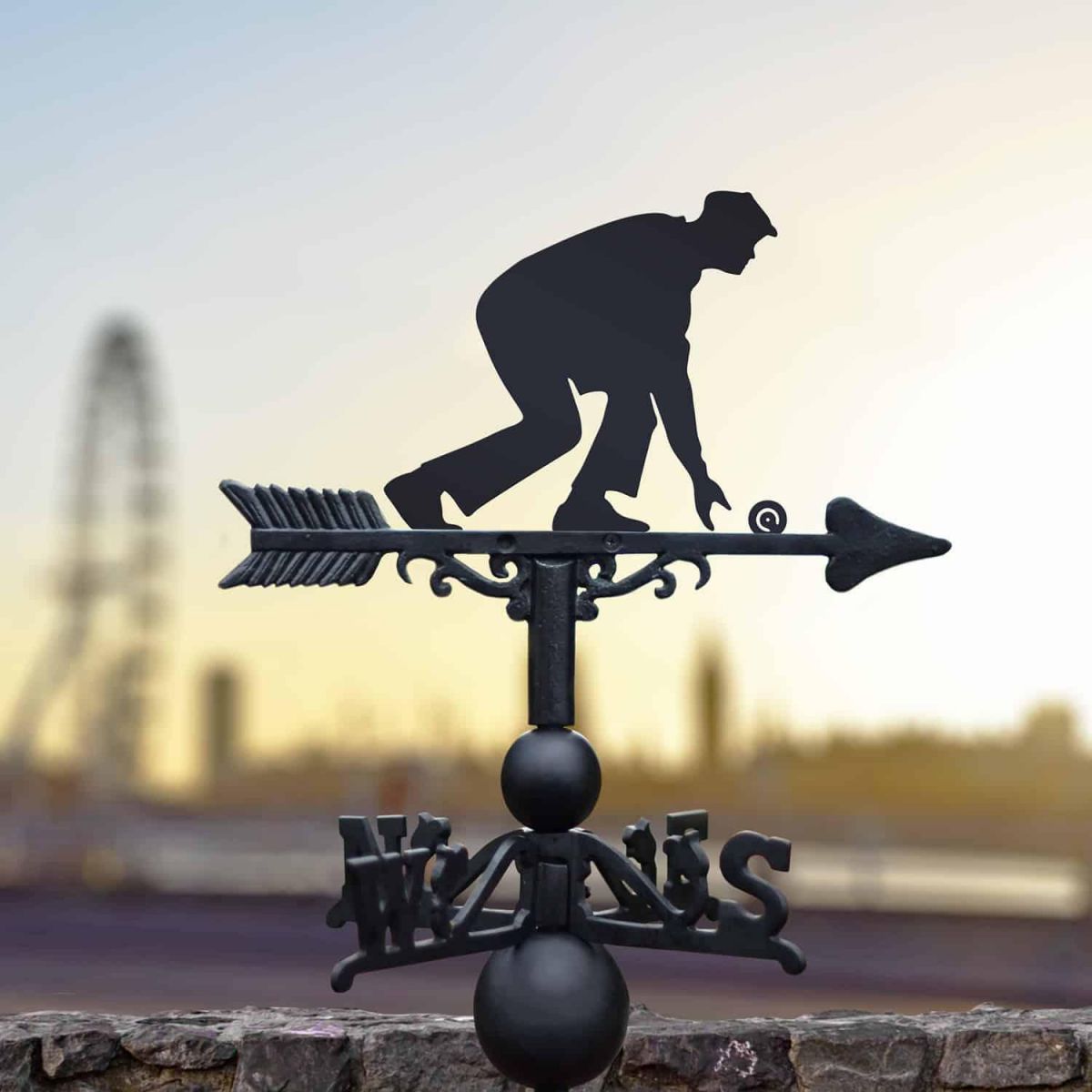 Cast Iron & Steel Weathervane with Male Bowls Player Motif