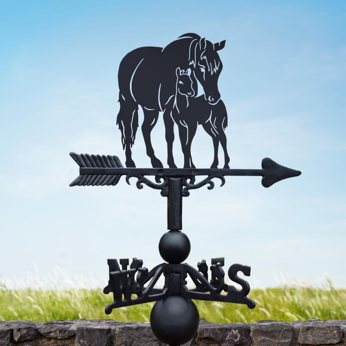 Cast Iron & Steel Weathervane with Mare & Foal Topper Cast Iron & Steel Weathervane with Mare & Foal Topper