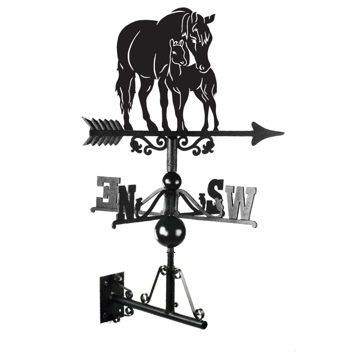 Cast Iron & Steel Mare & Foal Weathervane Mounted Cast Iron & Steel Mare & Foal Weathervane Mounted