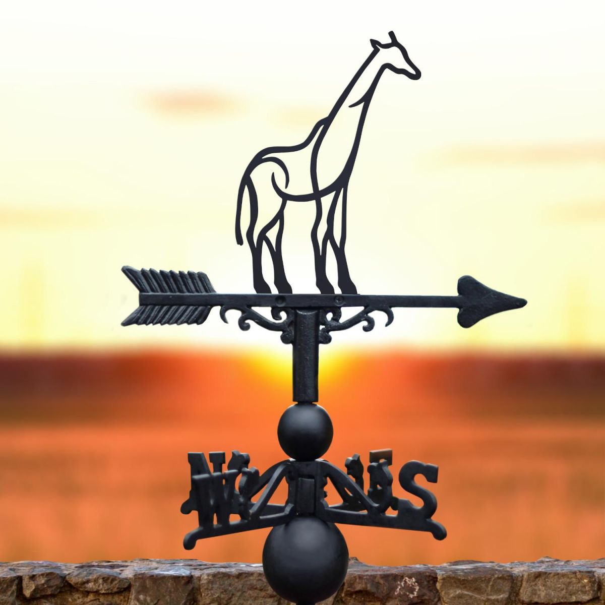 Cast Iron & Steel Modern Giraffe Weathervane in Situ