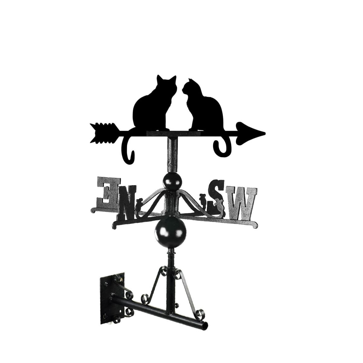 Mounted Cast Iron & Steel Weathervane with a Pair of Cats Topper