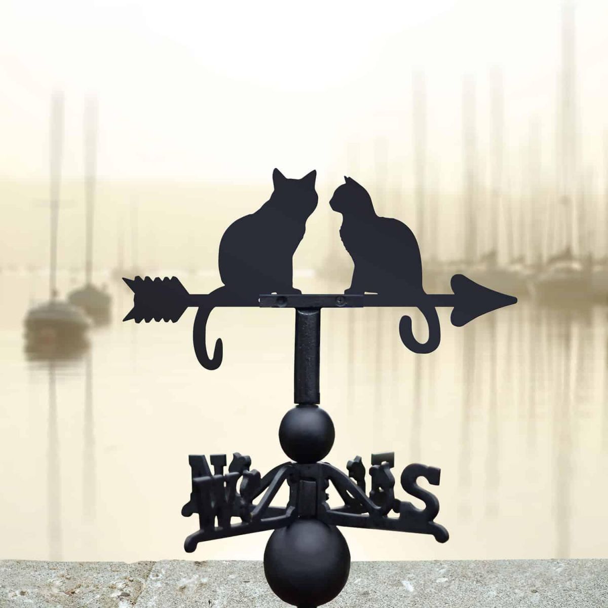 Mounted Cast Iron & Steel Weathervane with a Pair of Cats Motif