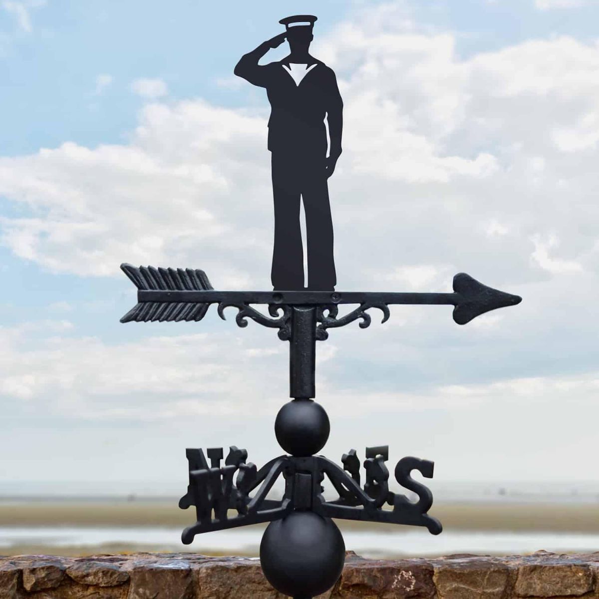Cast Iron & Steel Royal Navy Officer Weathervane in Situ Cast Iron & Steel Royal Navy Officer Weathervane in Situ