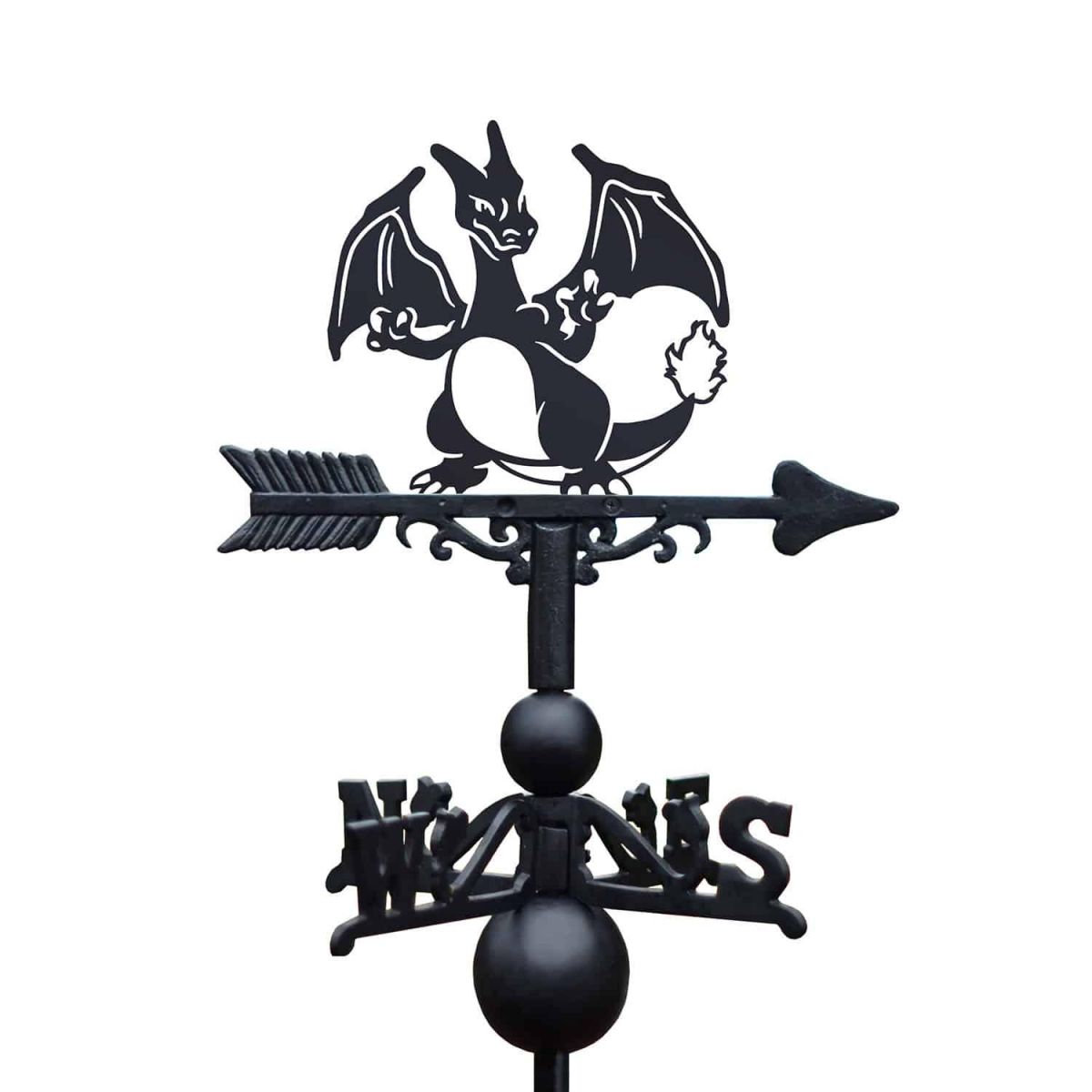 Cast Iron & Steel Second Evolution Orange Dragon Weathervane on White Background