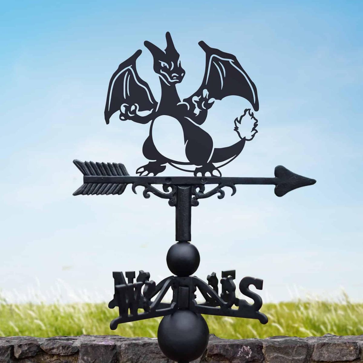 Cast Iron & Steel Second Evolution Orange Dragon Weathervane in Situ