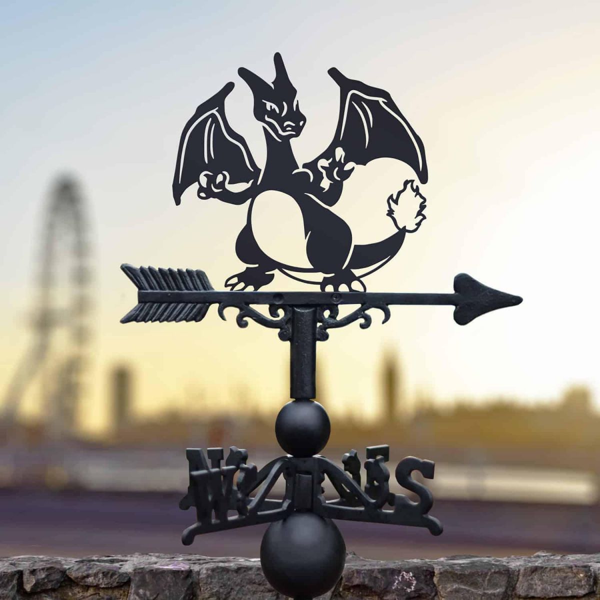 Cast Iron & Steel Weathervane with Second Evolution Orange Dragon Topper