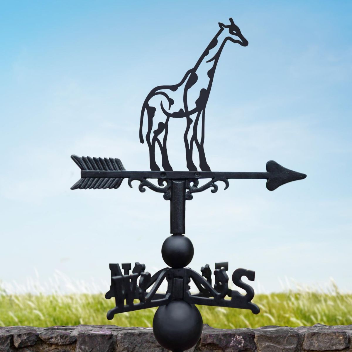 Cast Iron & Steel Weathervane with Spotty Modern Giraffe Motif