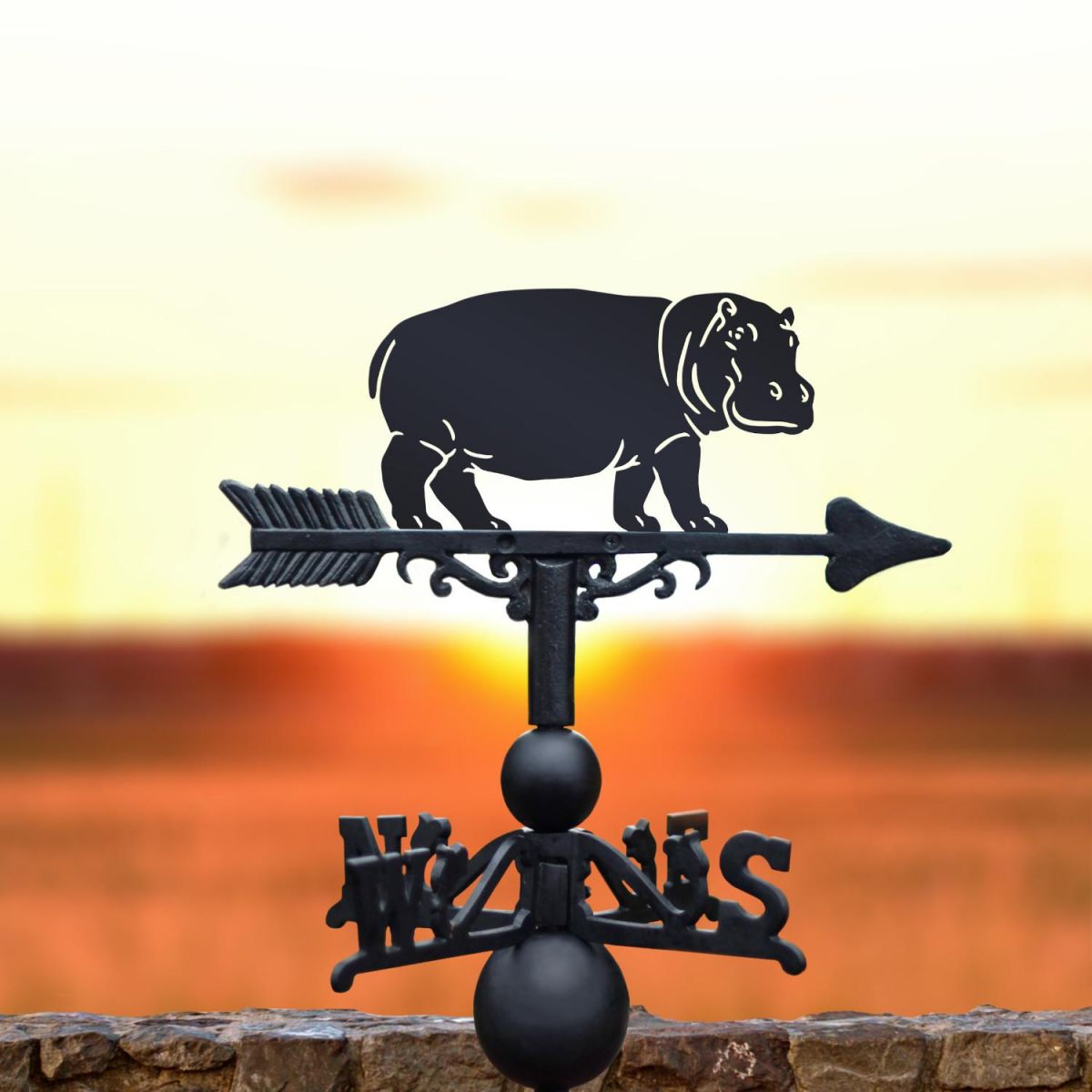 Cast Iron & Steel Standing Hippo Weathervane in Situ
