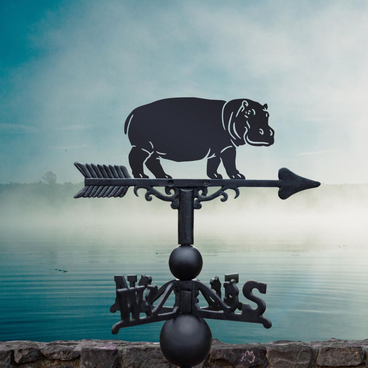 Cast Iron & Steel Weathervane with Standing Hippo Motif