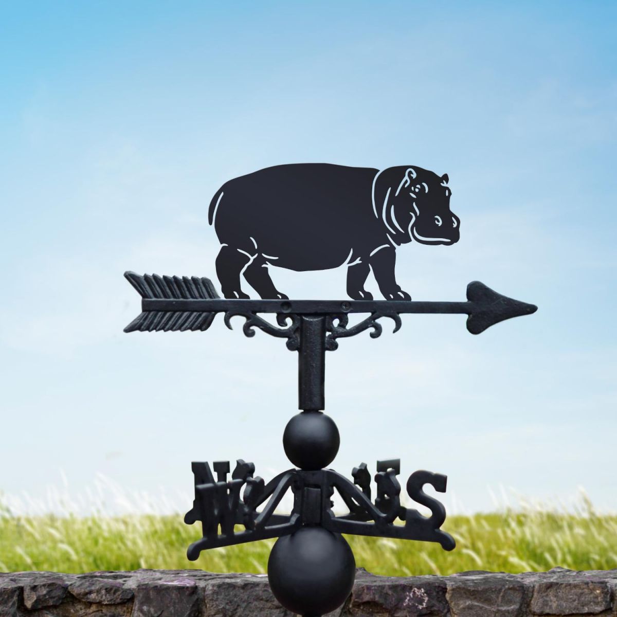 Cast Iron & Steel Weathervane with Standing Hippo Topper