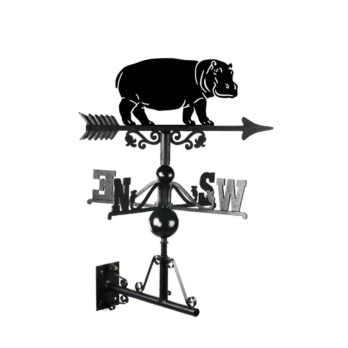 Mounted Cast Iron & Steel Standing Hippo Weathervane
