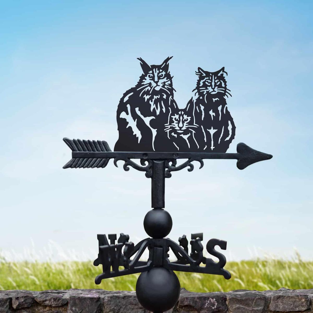Cast Iron & Steel Three Cats Weathervane in Situ