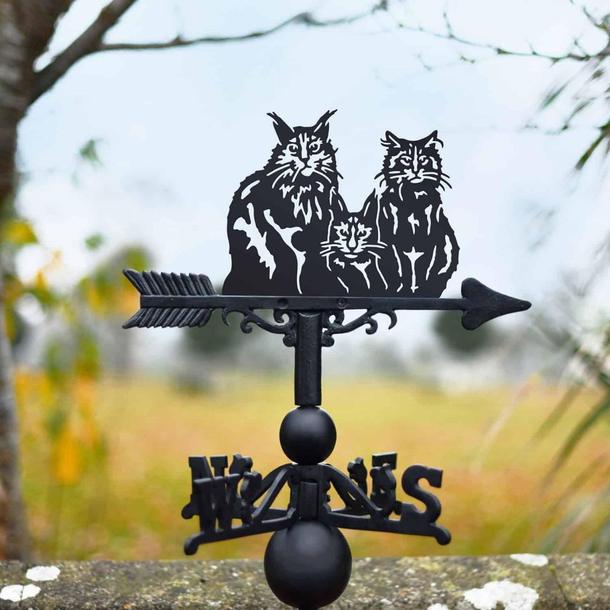 Cast Iron & Steel Weathervane with Three Cats Topper