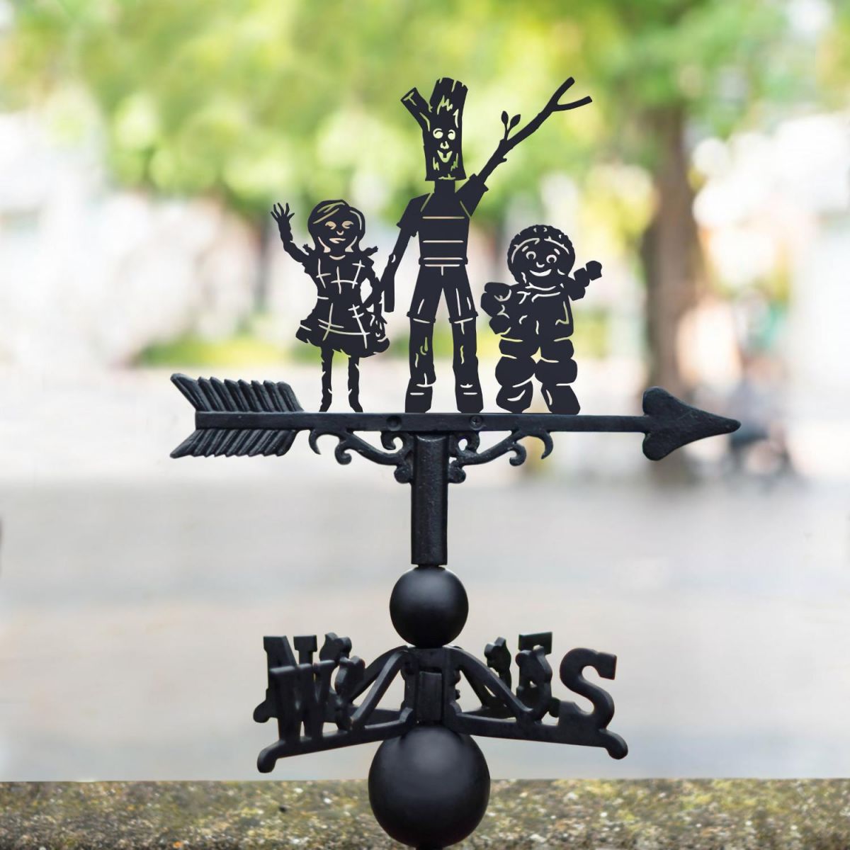 Three Woodland Characters Weathervane in Situ Three Woodland Characters Weathervane in Situ