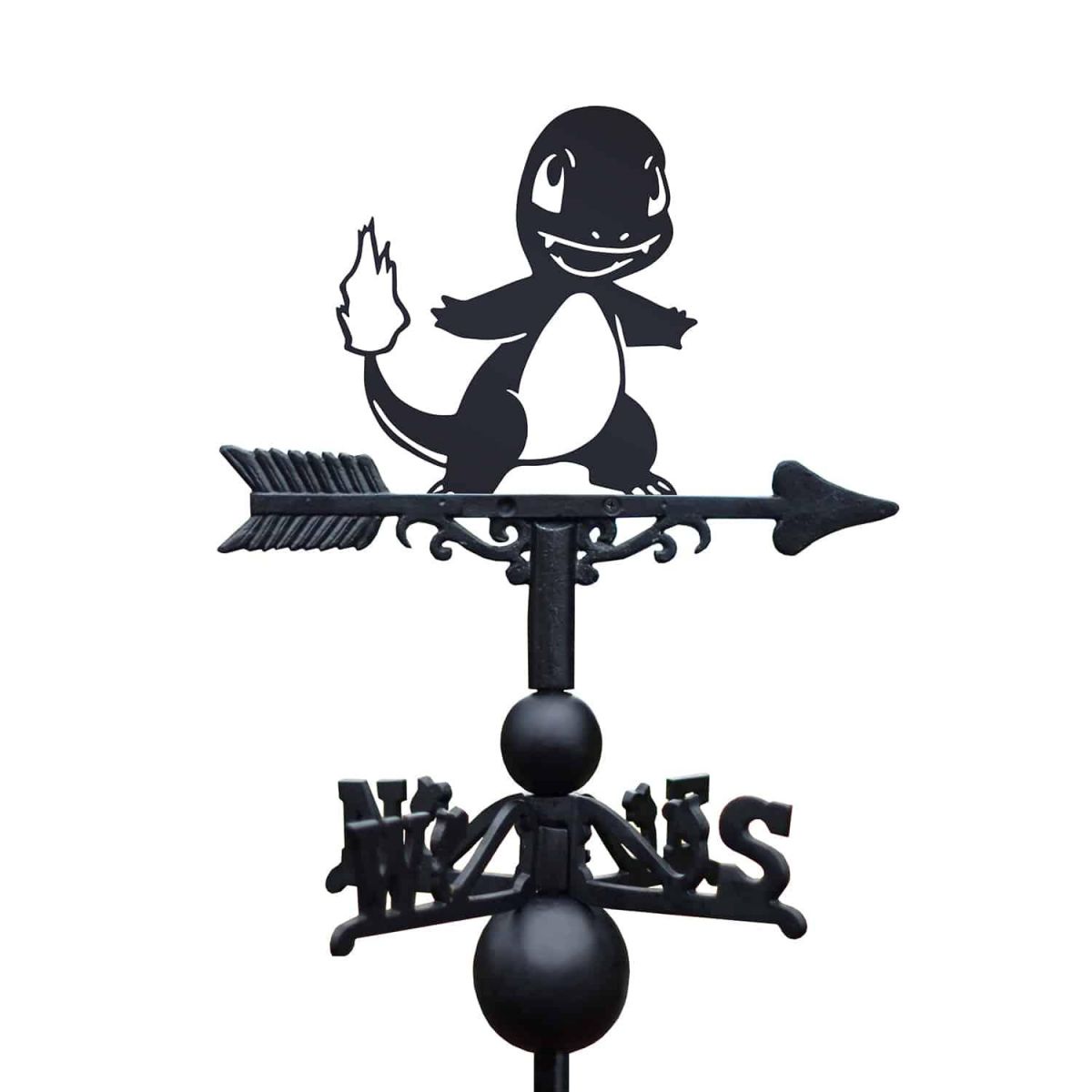 Cast Iron & Steel Unevolved Fire Lizard Character Weathervane on White Background Cast Iron & Steel Unevolved Fire Lizard Character Weathervane on White Background