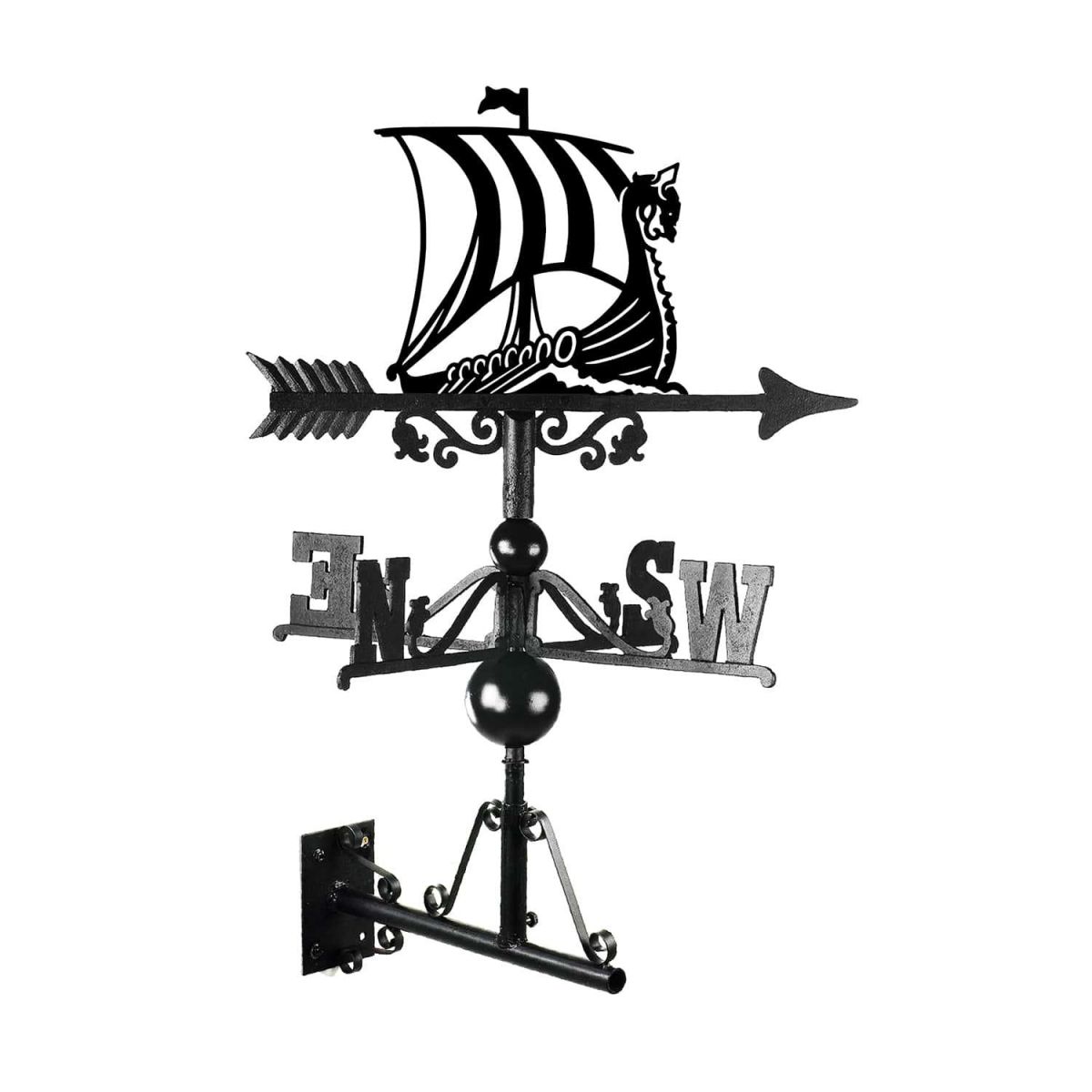 Cast Iron & Steel Viking Ship Weathervane Mounted