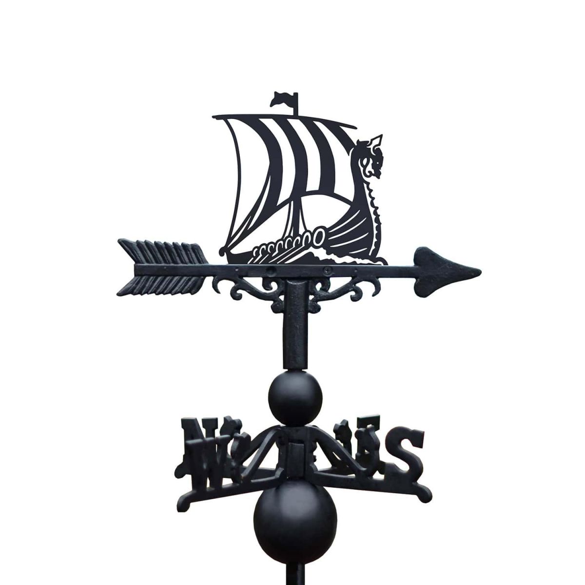 Cast Iron & Steel Viking Ship Weathervane on White Background