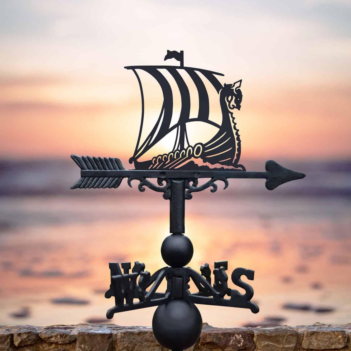 Cast Iron & Steel Viking Ship Weathervane