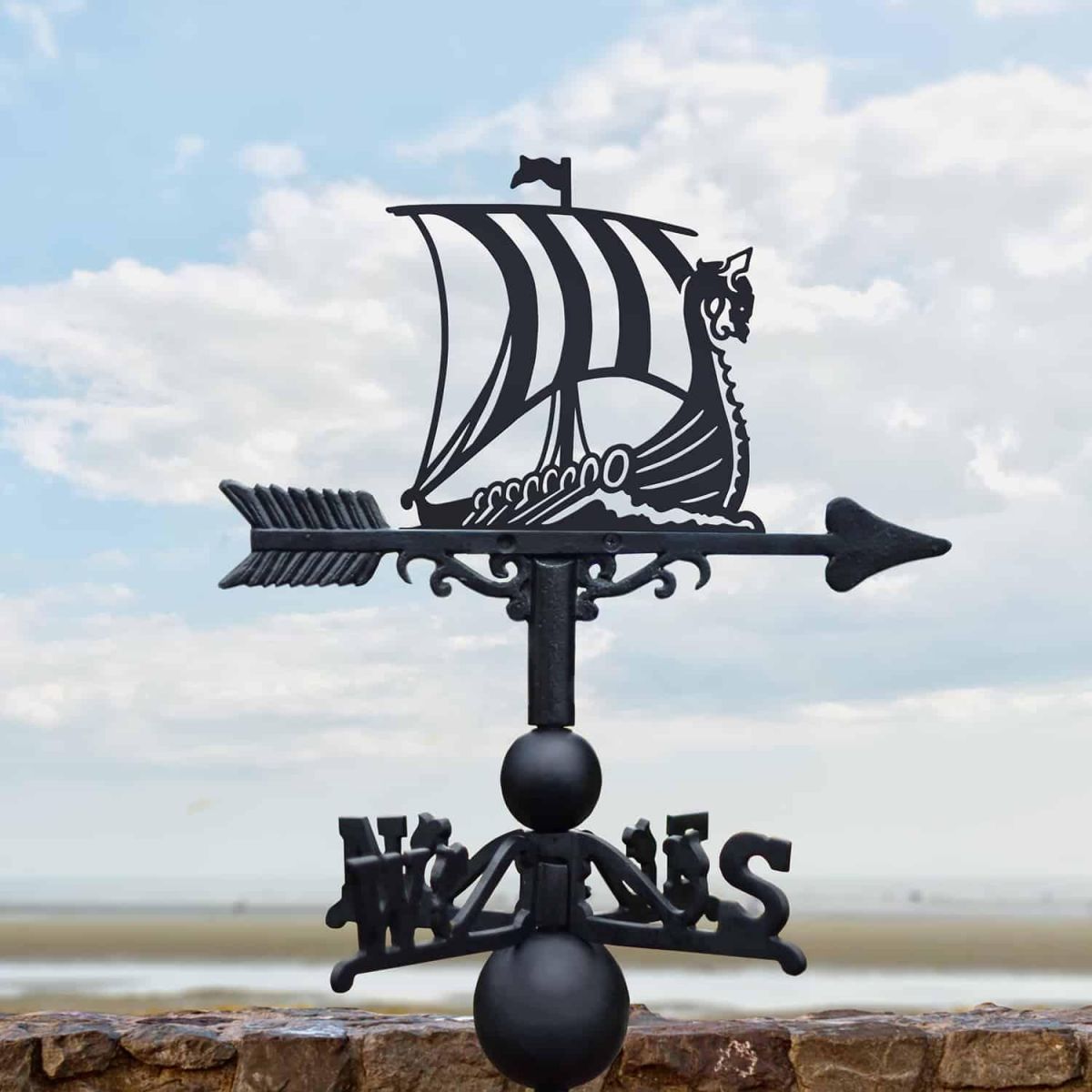 Cast Iron & Steel Weathervane with Viking Ship Motif
