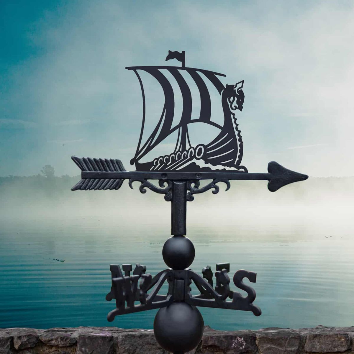 Cast Iron & Steel Viking Ship Weathervane in Situ