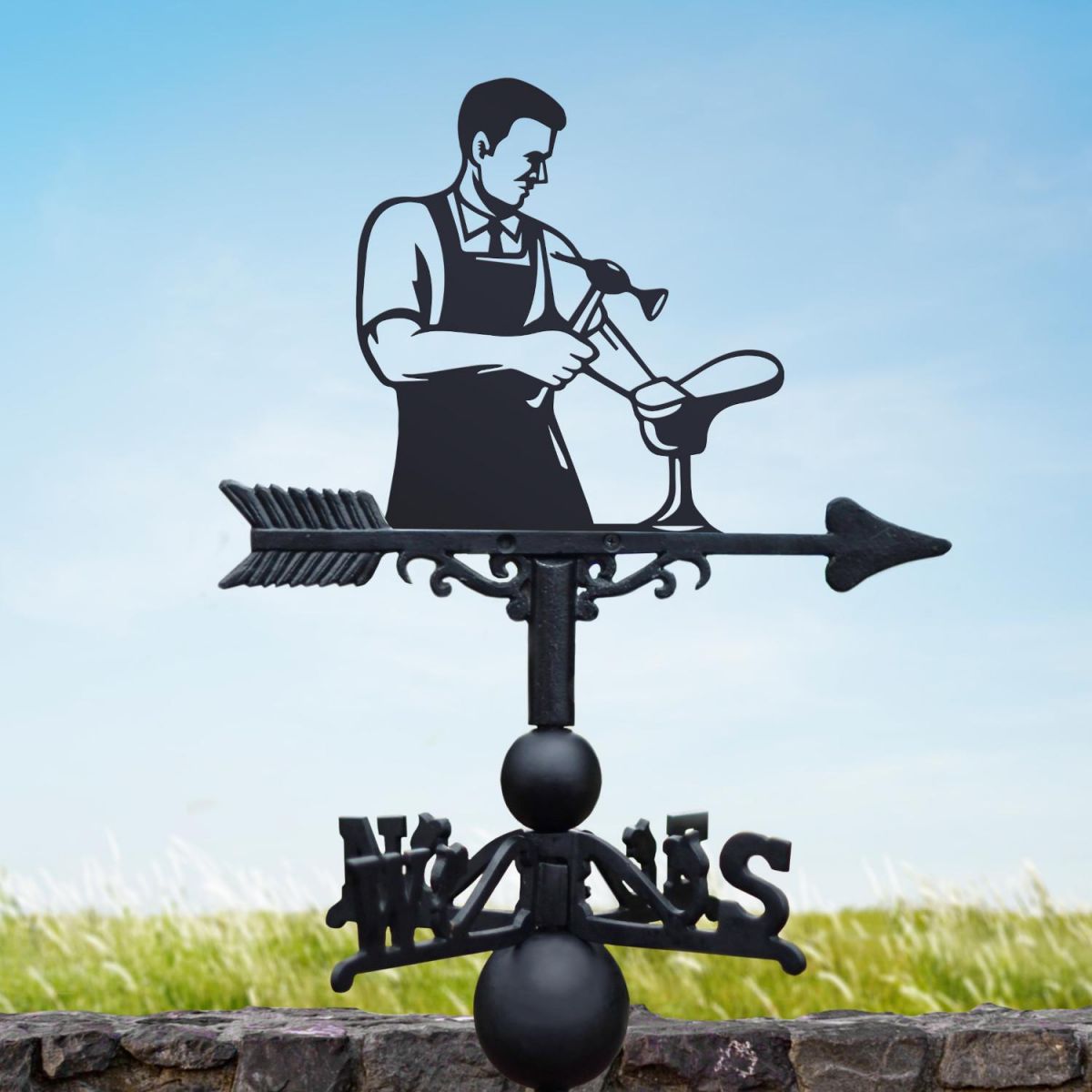 Cast Iron & Steel Weathervane with Cobbler Motif 