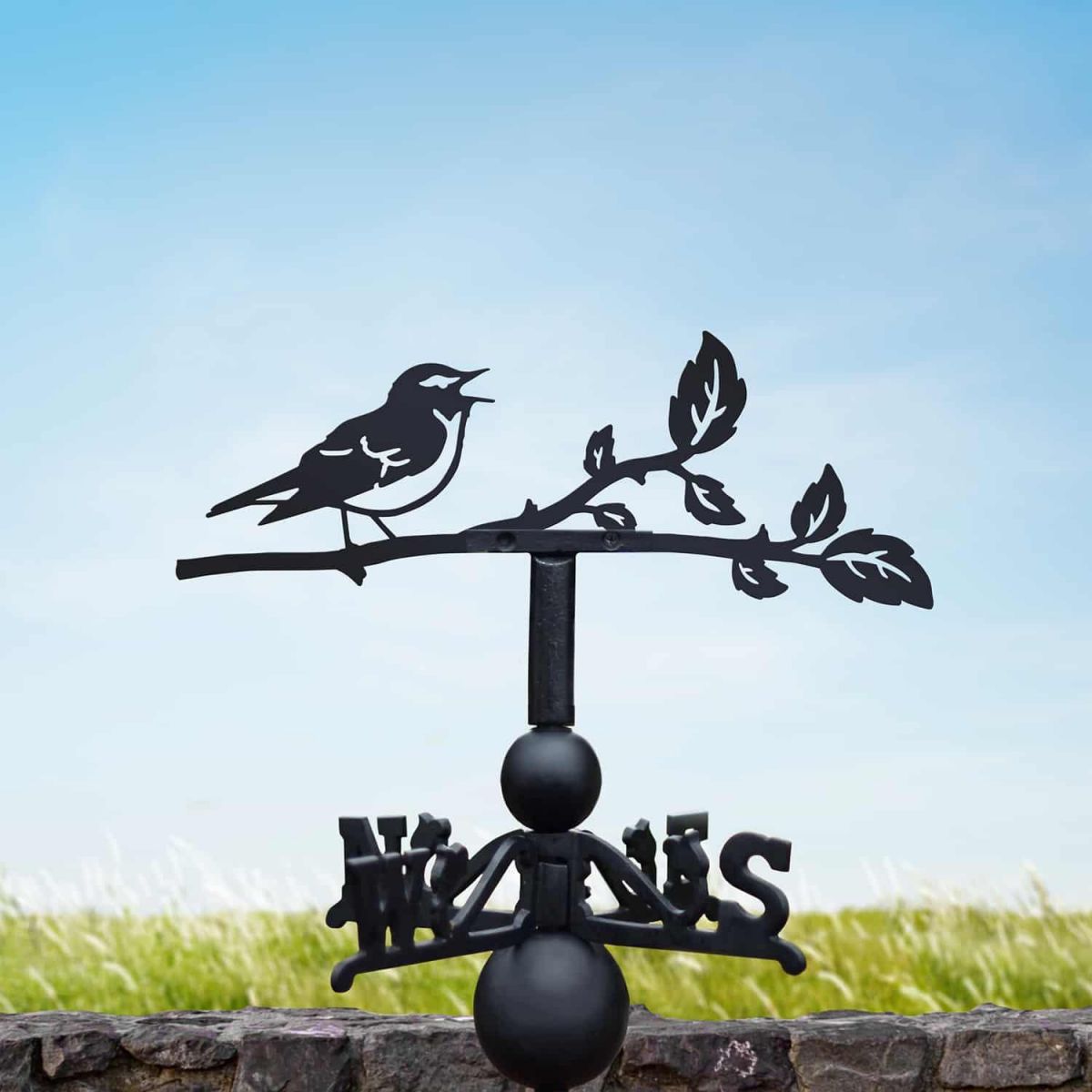 Cast Iron & Steel Weathervane with Wood Warbler Motif Cast Iron & Steel Weathervane with Wood Warbler Motif