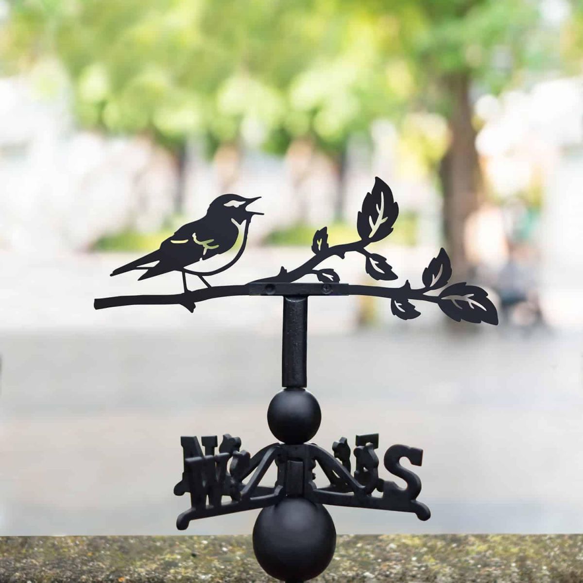 Cast Iron & Steel Wood Warbler Weathervane in Situ Cast Iron & Steel Wood Warbler Weathervane in Situ