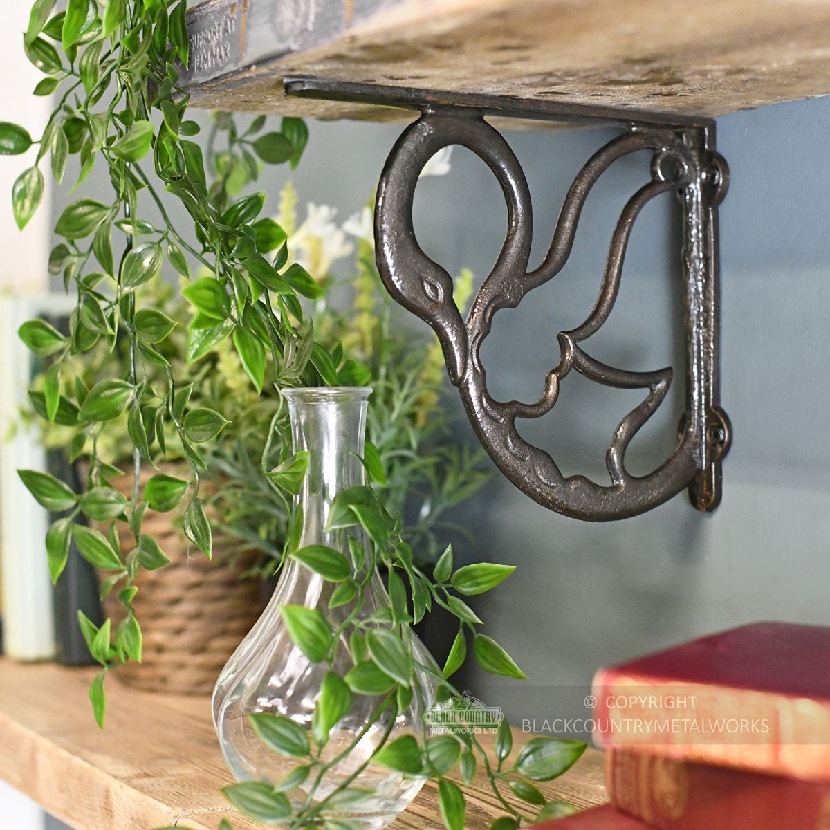 Swan Design Bracket In Situ Holding up a Wooden Shelf Swan Design Bracket In Situ Holding up a Wooden Shelf