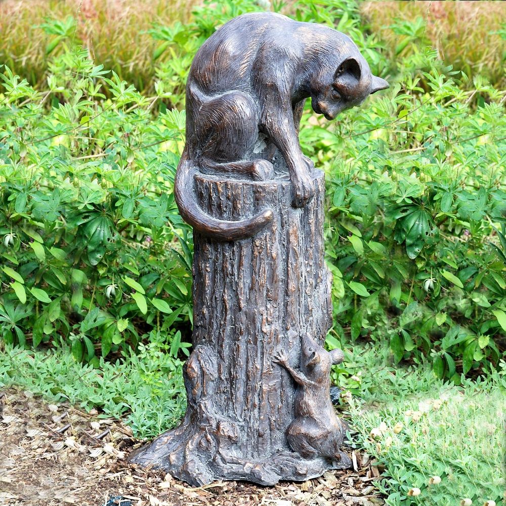 Cat Chasing Mouse Garden Sculpture