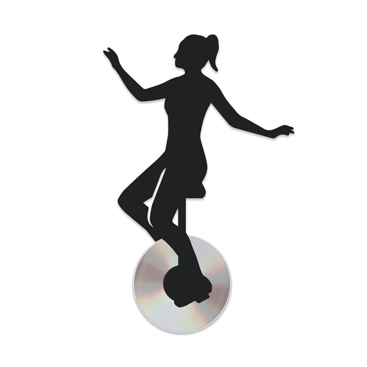 CD Girl on Unicycle On White Background