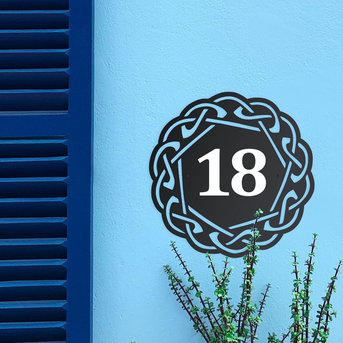 Circular Celtic House Number Sign in Situ