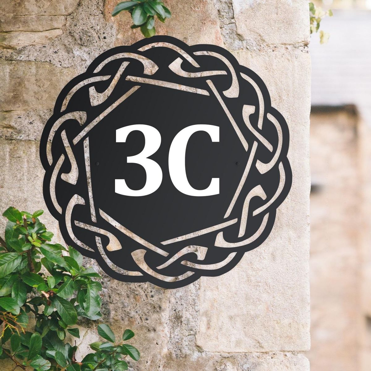 Iron House Number Sign in Celtic Design