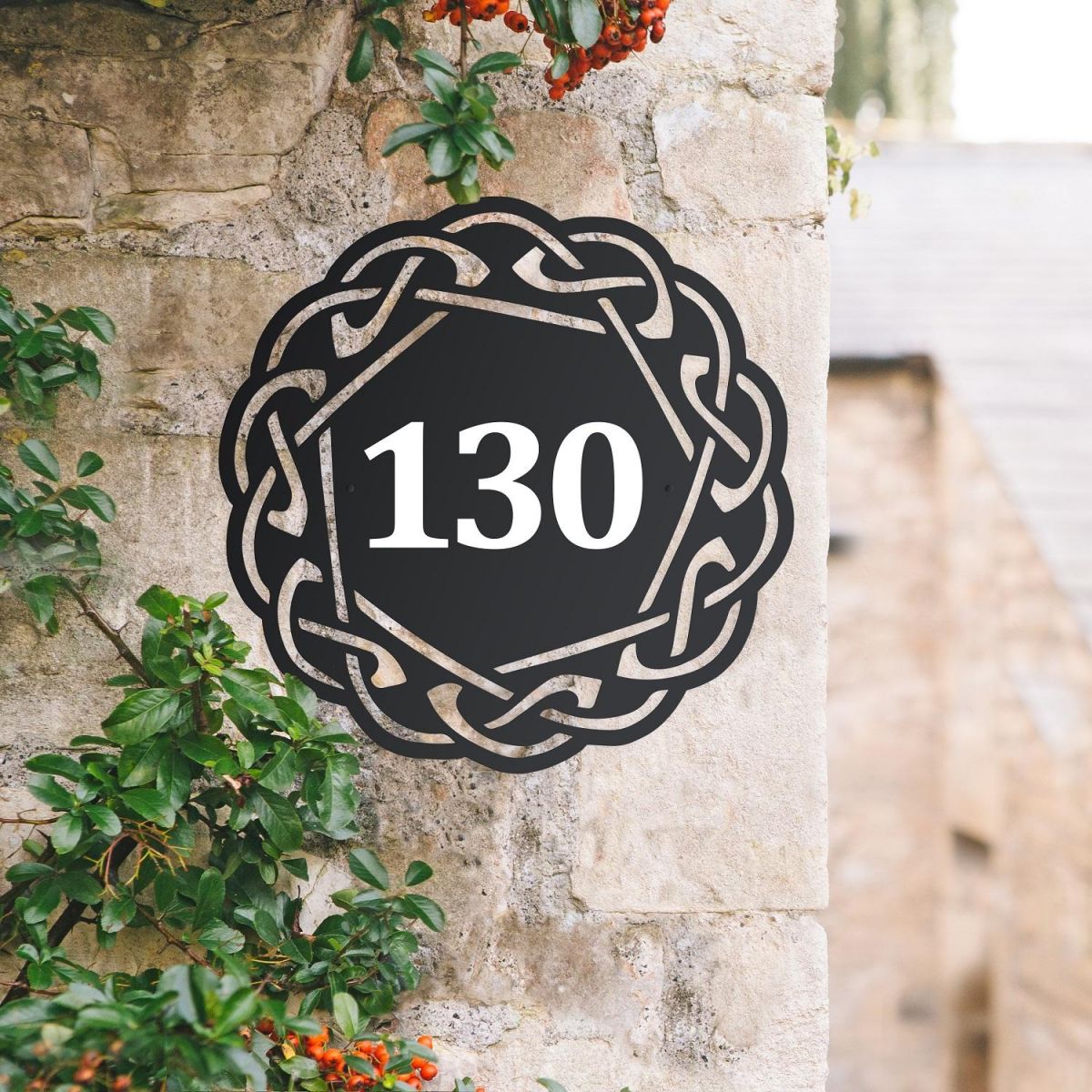 Celtic House Number Sign in Outside Space