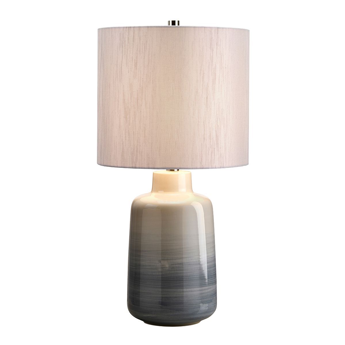 Light Grey and Blue Ceramic Table Lamp On   Light Grey and Blue Ceramic Table Lamp On