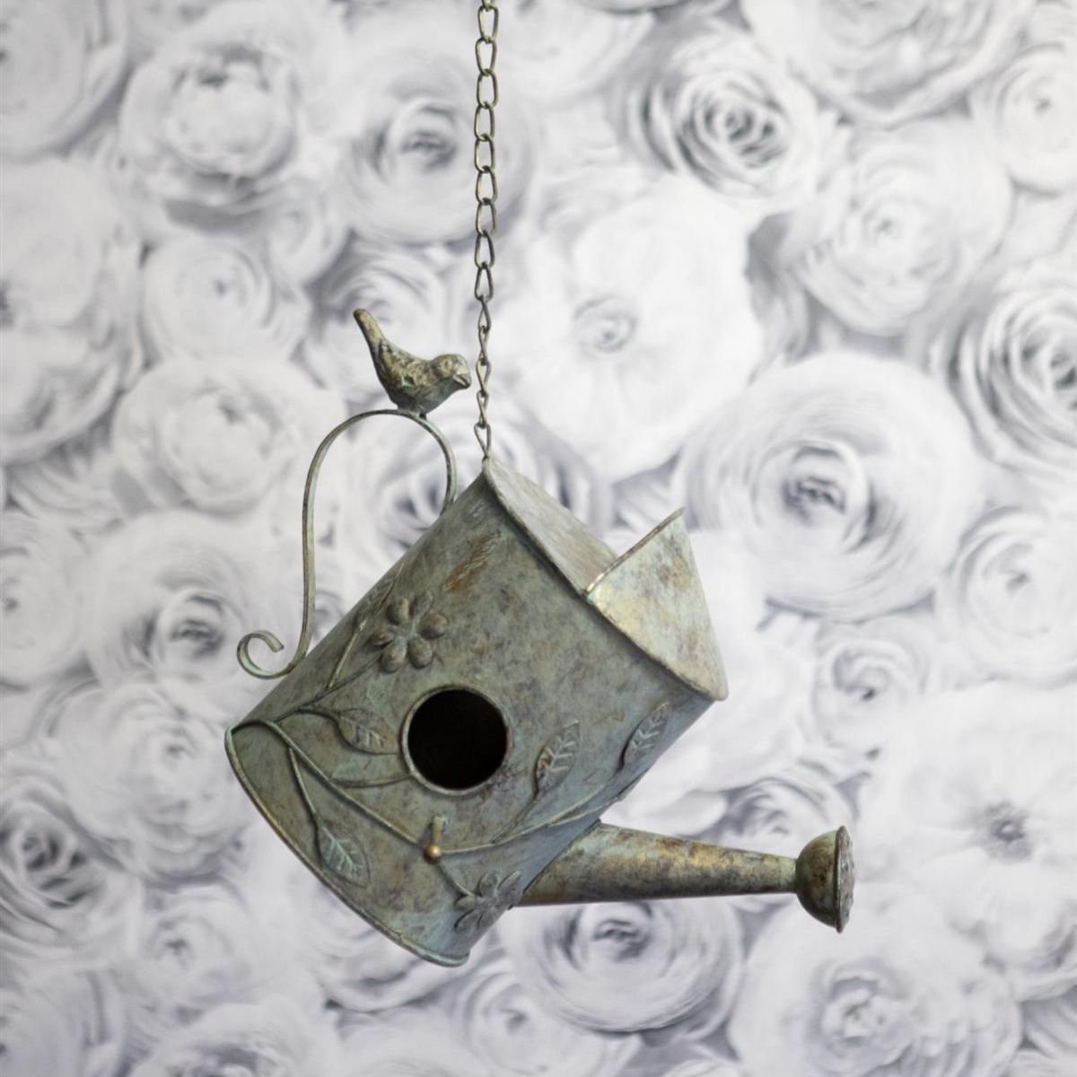 Chain Hanging Rustic Bird House in a "Watering Can" Design Chain Hanging Rustic Bird House in a "Watering Can" Design