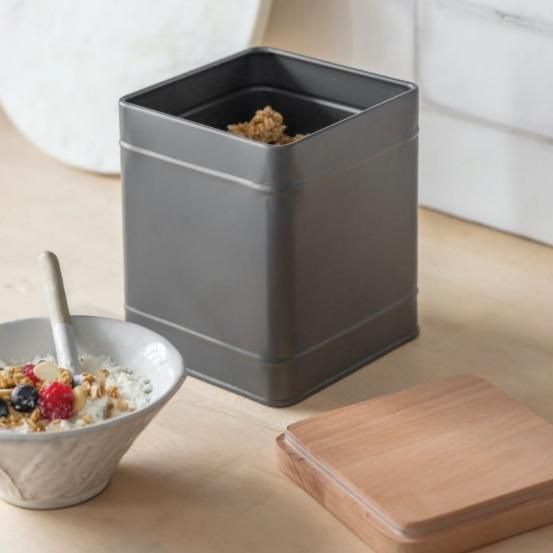 Large Charcoal Storage Canister with Beech Wood Lid in Use